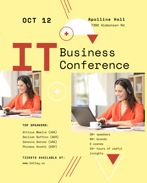 Business Conference Announcement with Laptop in Yellow Poster 16x20in Design Template