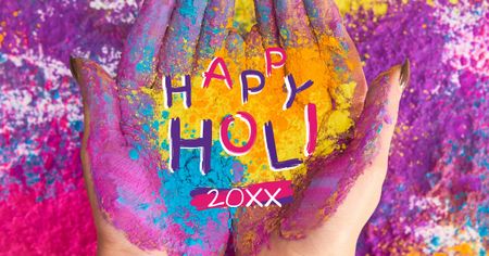 Indian Holi Festival Celebration with Bright Paint on Hands Facebook AD Design Template