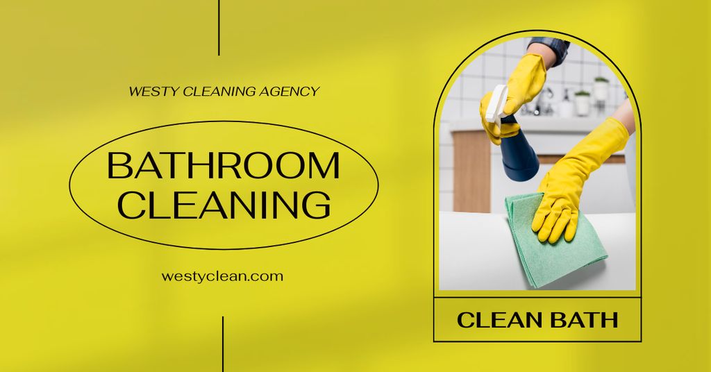 Thorough Bathroom Cleaning Service Offer In Yellow Facebook AD Modelo de Design
