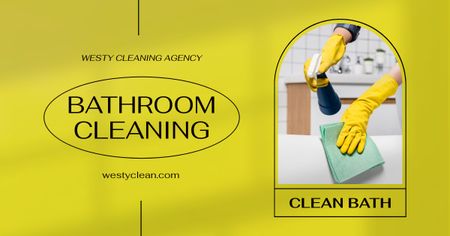 Oferta de serviço de limpeza completa de banheiro em amarelo Facebook AD Modelo de Design