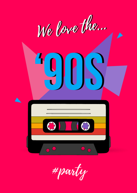 90s Party Announcement with Old Audio Cassette Flyer A6 – шаблон для дизайна