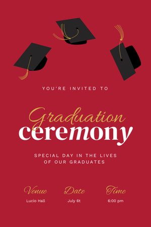 Graduation Ceremony Announcement with Graduators' Hats Invitation 6x9in Design Template