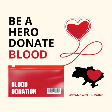 Ontwerpsjabloon van Instagram van Be Hero and Donate Blood for Ukraine