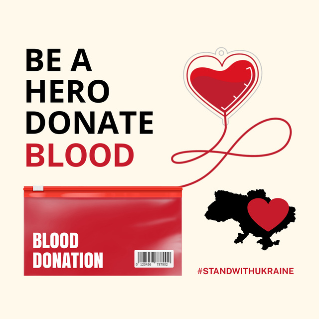 Be Hero and Donate Blood for Ukraine Instagram Design Template