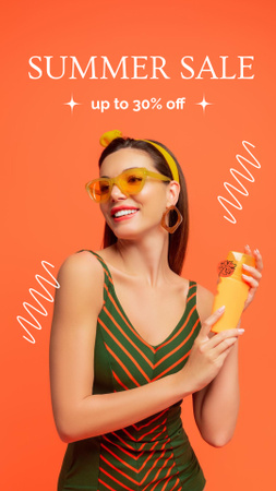 Ontwerpsjabloon van Instagram Story van Summer Cream Sale with Girl in Yellow Sunglasses
