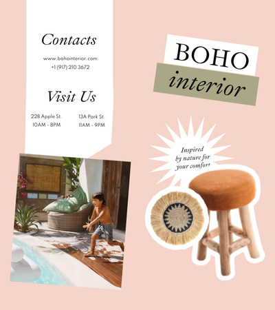 Kodin sisustus Boho-tyyliin pojan kanssa Brochure 9x8in Bi-fold Design Template