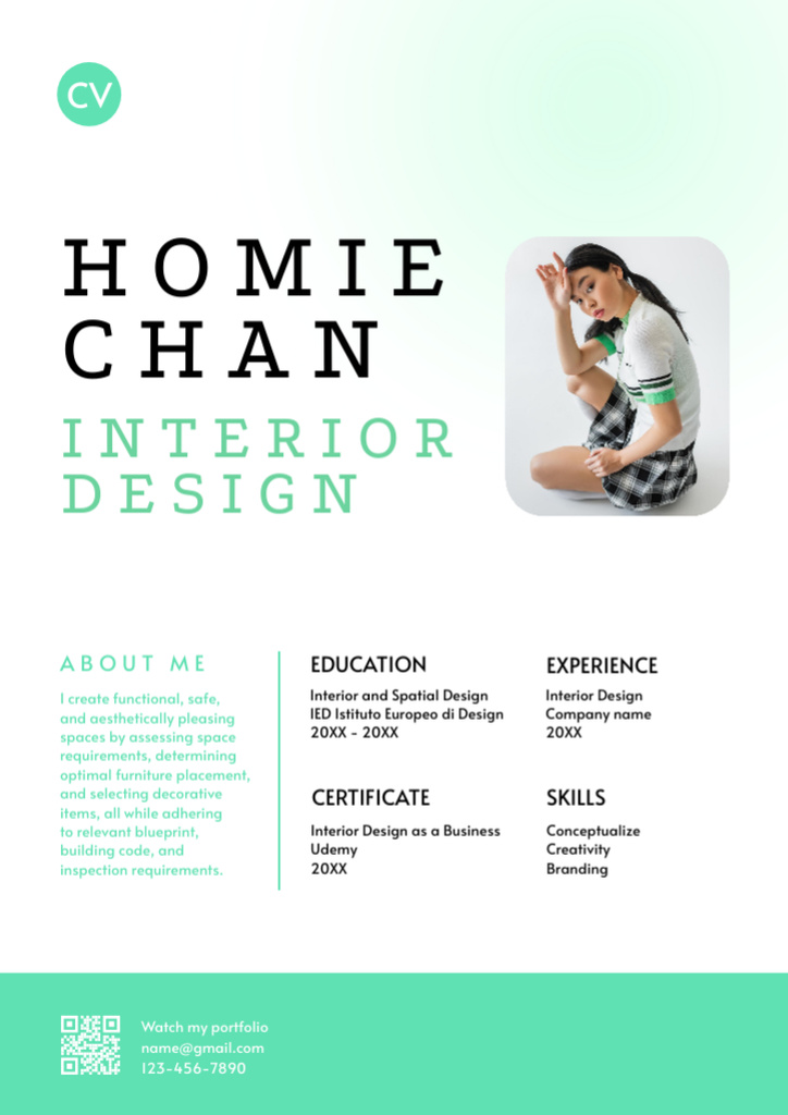 Designvorlage Interior Designer Skills And Experience für Resume
