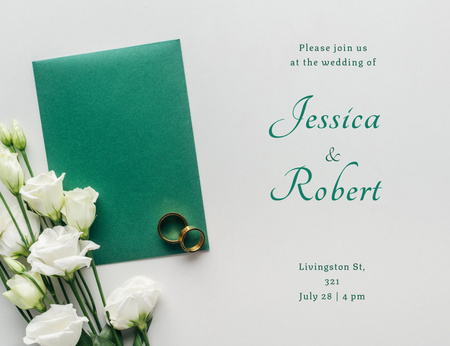 Plantilla de diseño de anuncio de boda con anillos de compromiso Invitation 13.9x10.7cm Horizontal 