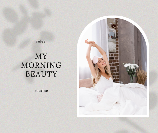 Beauty Blog Ad with Attractive Woman sitting on Bed Facebookデザインテンプレート