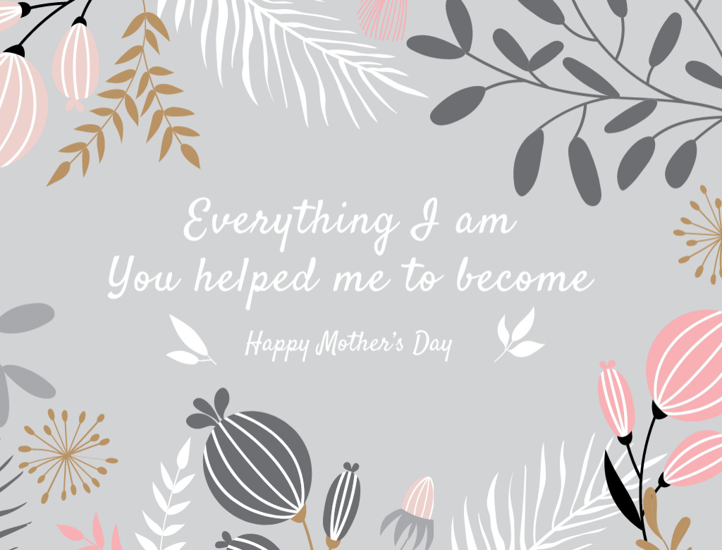 Happy Mother's Day Greeting With Floral Frame and Phrase Postcard 4.2x5.5in Design Template
