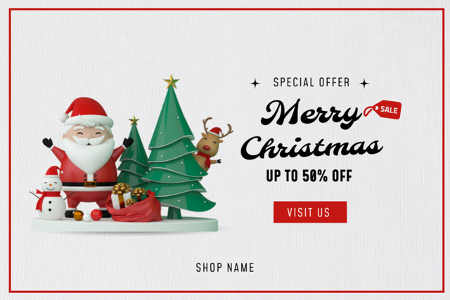 Christmas Special Sale Offer With Happy Santa Postcard 4x6in Design Template