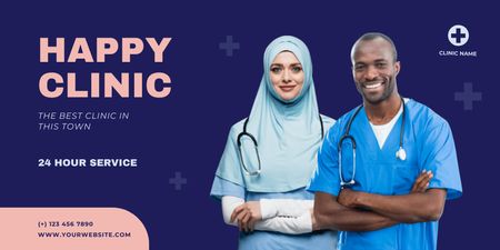 Clinic Services with Diverse Doctors Twitter Design Template