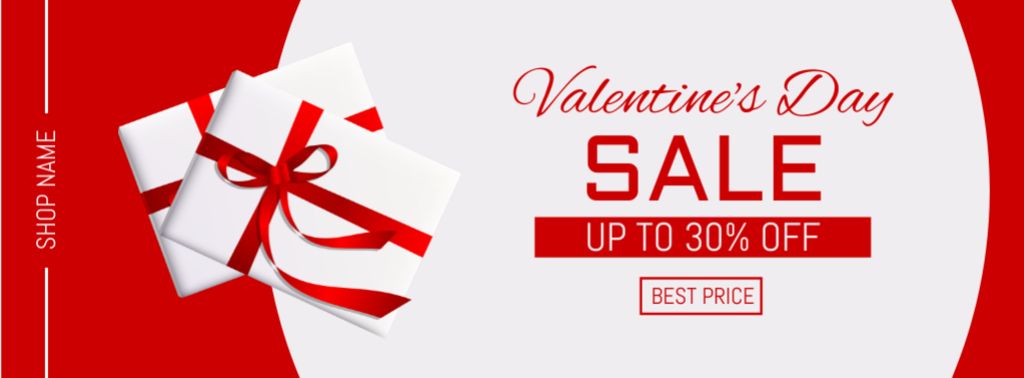 Valentine's Day Sale with White Gift Boxes Facebook cover Design Template