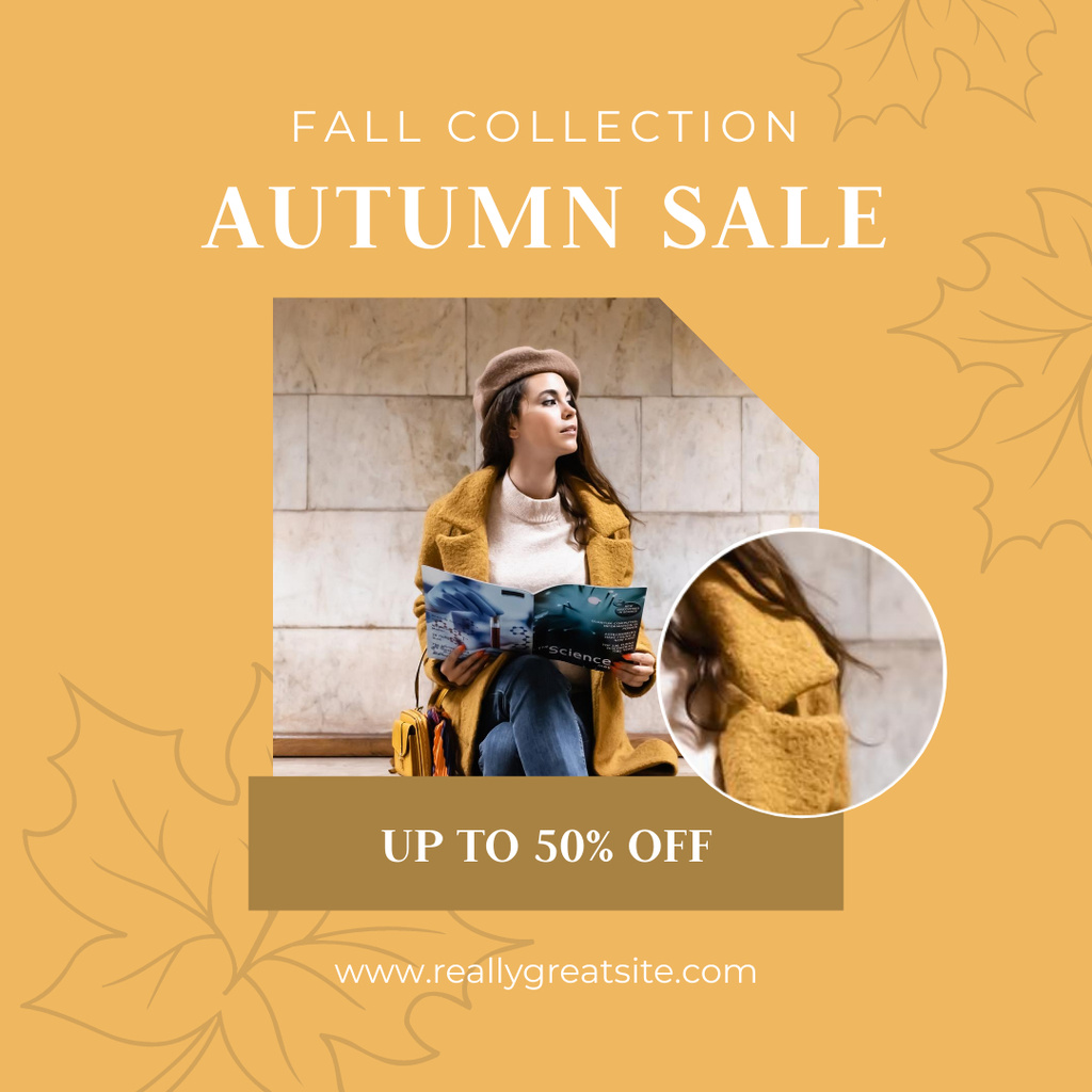 Template di design Autumn Sale Women's Clothing with Beautiful Young Woman Instagram