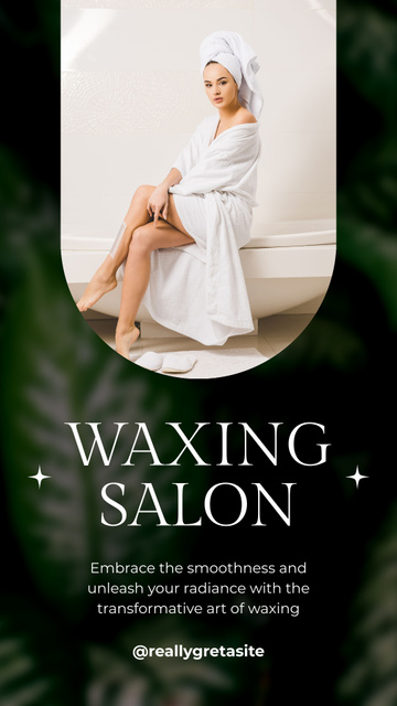 Waxing Salon Advertisement with Woman in Bathrobe Instagram Storyデザインテンプレート