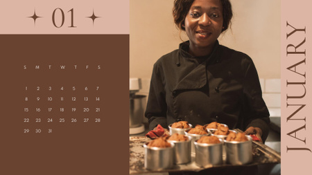 Ontwerpsjabloon van Calendar van vrouw met zelfgemaakte cookies