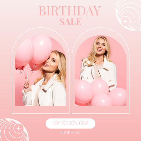 Birthday Sale Ad with Beautiful Blonde Woman Instagram Design Template