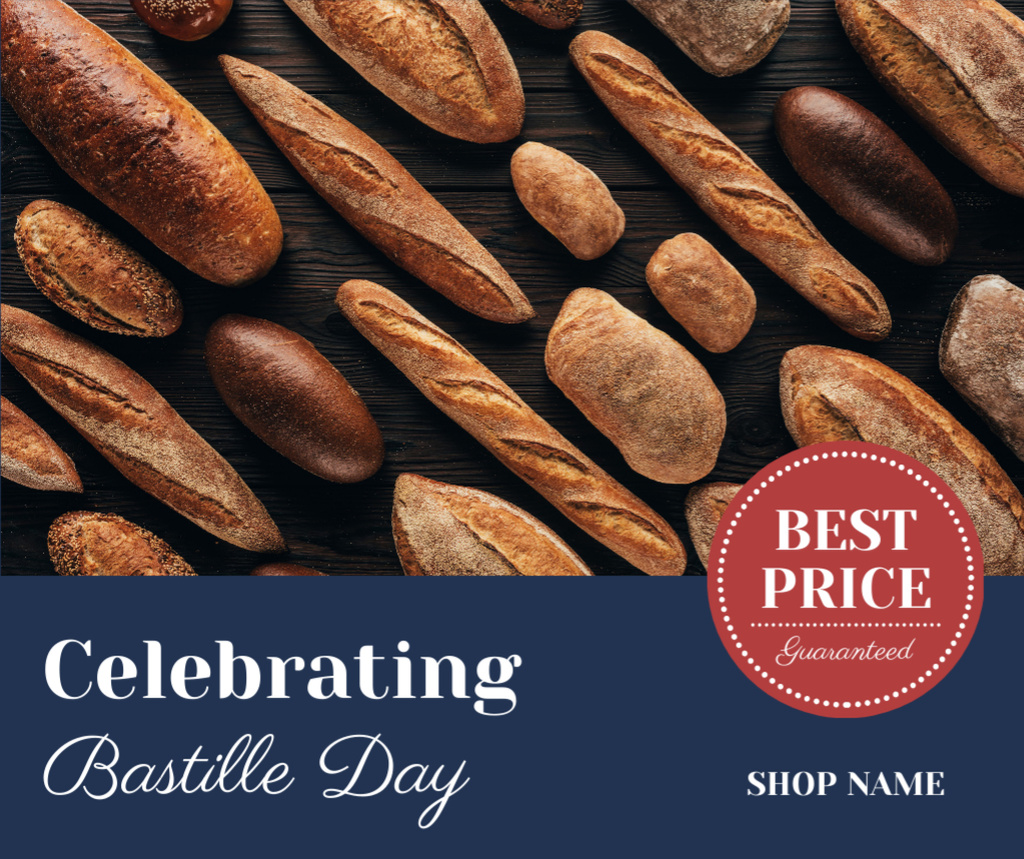 Ontwerpsjabloon van Facebook van Bastille Day Bakery Discount Advertisement