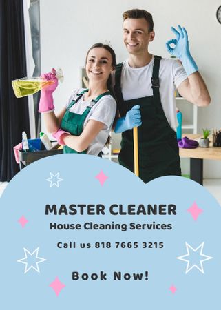 Cleaning Service Ad with Smiling Team Flayer tervezősablon