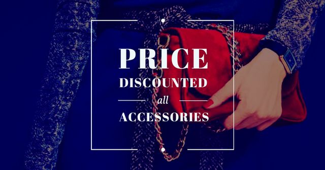 Ontwerpsjabloon van Facebook AD van Accessories Sale Offer with Woman holding Stylish Bag