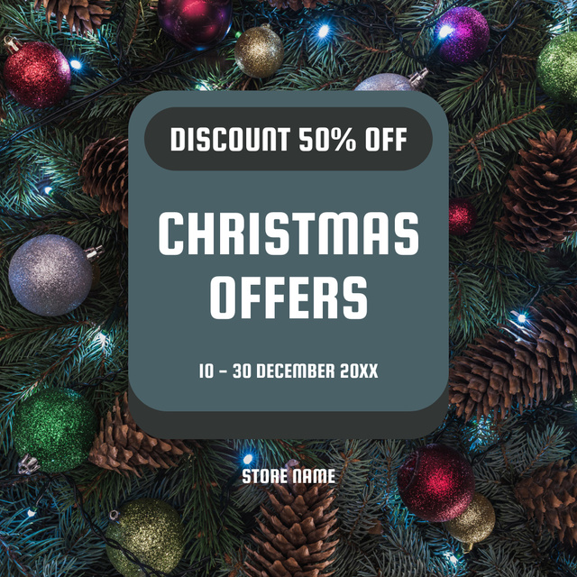 Christmas Offer with Lights on Fir-Tree Instagram AD Design Template