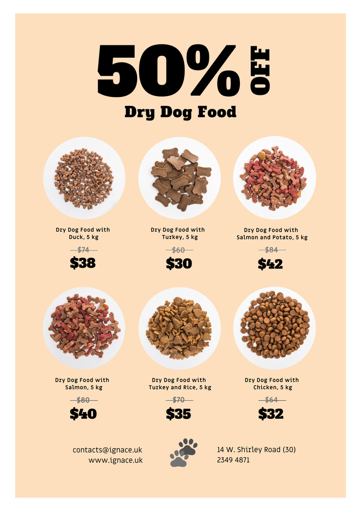 Pet Food Sale Announcement onn Beige Poster tervezősablon