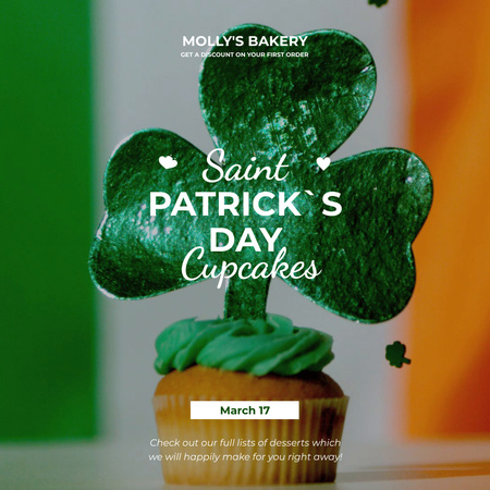 Designvorlage St. Patrick's Day Cupcake mit Klee für Animated Post
