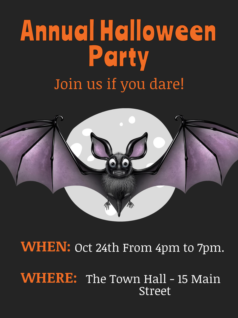 Designvorlage Grotesque Halloween Party Promotion With Bat für Poster US