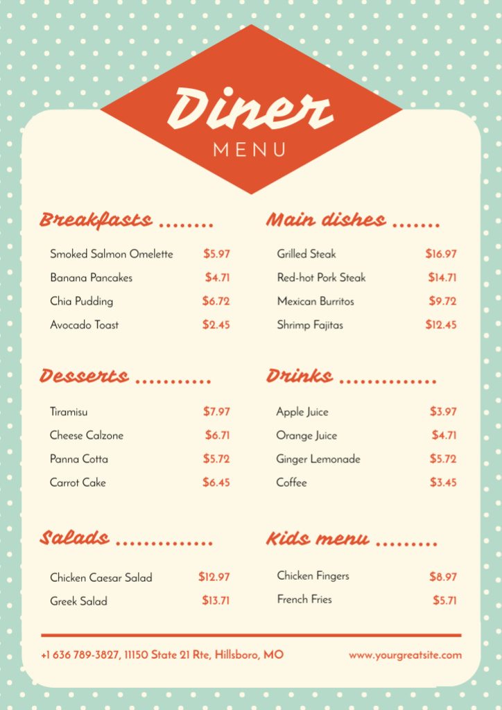 Minimalist Foods List in Retro Diner Menu – шаблон для дизайну