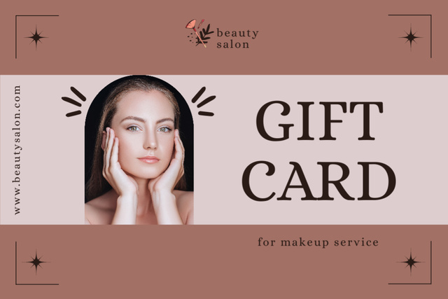 Beauty Salon Ad with Beautiful Woman with Natural Makeup Gift Certificate Design Template
