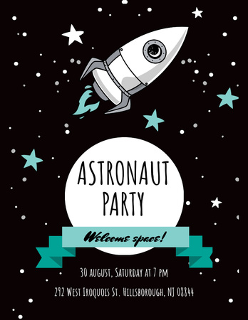 Contemporary Astronaut Party With Rocket in Space Flyer 8.5x11in Tasarım Şablonu