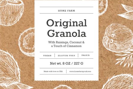 Granola packaging with coconuts in brown Label Design Template