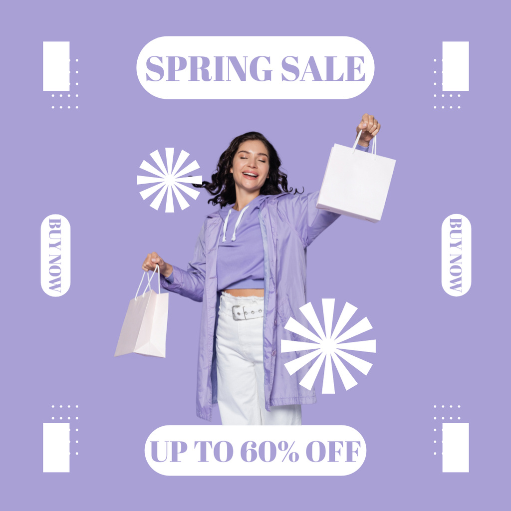 Spring Sale with Young Woman on Purple Instagram Šablona návrhu