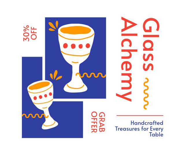Glassware Discount Offer with Illustration of Wineglasses Facebookデザインテンプレート