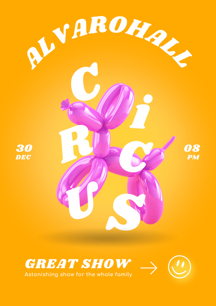 Circus Show Announcement with Pink Inflatable Dog Poster A3 Modelo de Design