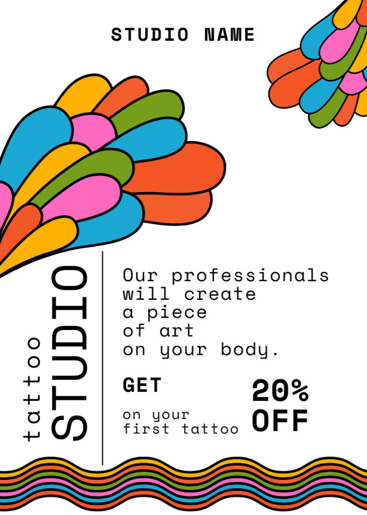 Ontwerpsjabloon van Flayer van Colorful Tattoo Studio Services With Discount Offer