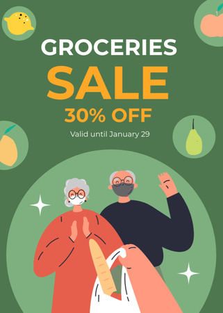 Groceries Sale Offer Announcement Illustration Flayer tervezősablon