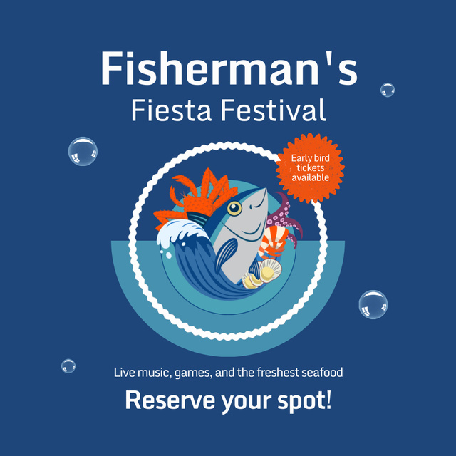 Announcement of Fisherman's Festival Fiesta with Cute Fish Animated Postデザインテンプレート