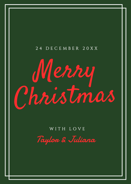 Plantilla de diseño de Minimalistic Christmas Holiday Greeting With Frame In Green Postcard 5x7in Vertical 
