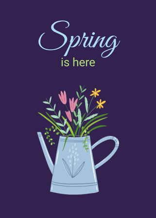Blooming Bouquet In Watering Can Postcard 5x7in Vertical Design Template