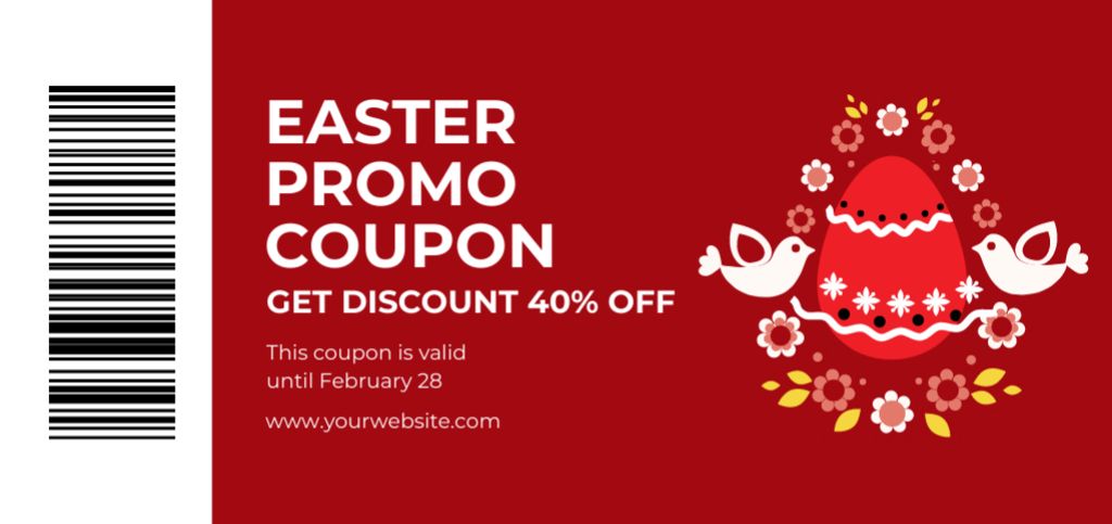 Easter Holiday Promotion on Red Coupon Din Largeデザインテンプレート