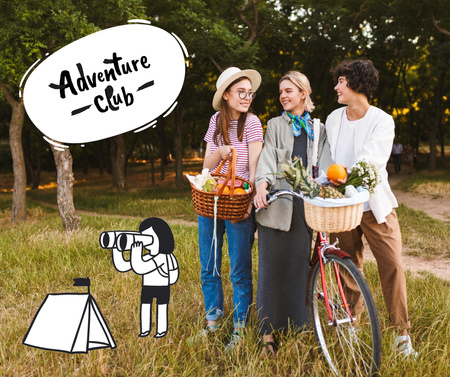 Adventure Club Announcement with cute Girls and Bicycle Facebook tervezősablon