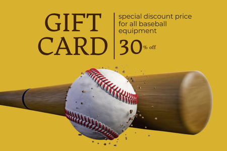 Platilla de diseño Baseball Equipment Discount Yellow Gift Certificate