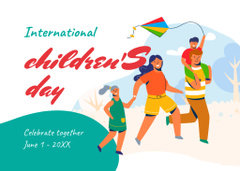 Children's Day Greeting With Illustration of Family Having Fun