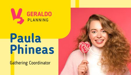 Gathering Coordinator Contacts Girl with Lollipop Business Card US Πρότυπο σχεδίασης