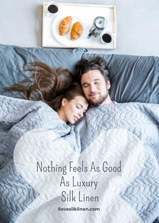 Ontwerpsjabloon van Flayer van Bed Linen ad with Couple sleeping in bed