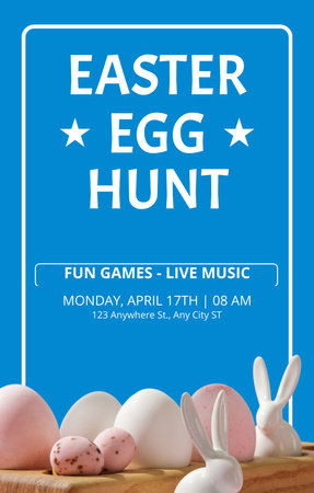 Easter Egg Hunt Announcement on Blue Invitation 4.6x7.2in Design Template