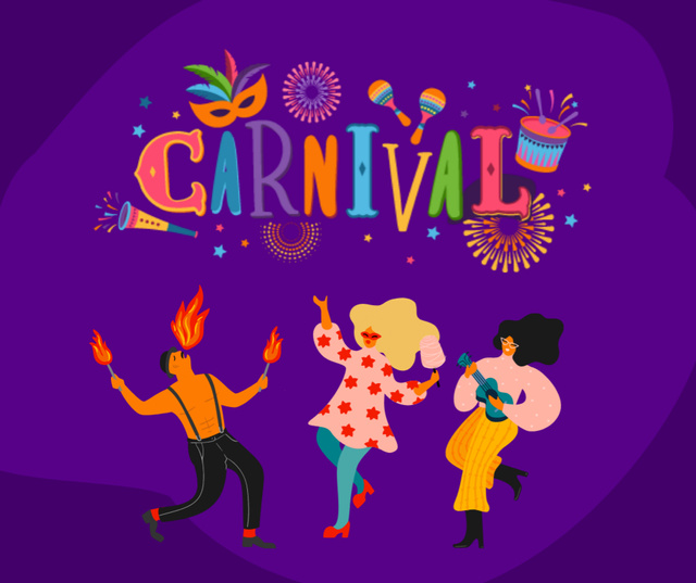 Сarnival with Dancing People Playing the Accordion Facebook Design Template