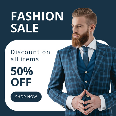 Fashion Sale Clothes for Men with Stylish Bearded Man Instagram Design Template