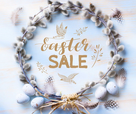 Platilla de diseño Easter sale in Wreath with eggs Facebook